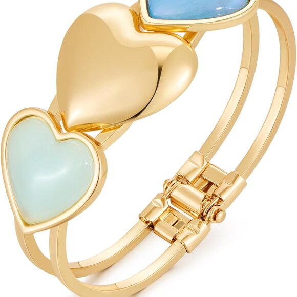 Blue Acrylic Heart Bangle Bracelet for Women Beach Boho Summer Jewelry - Picture 1 of 6